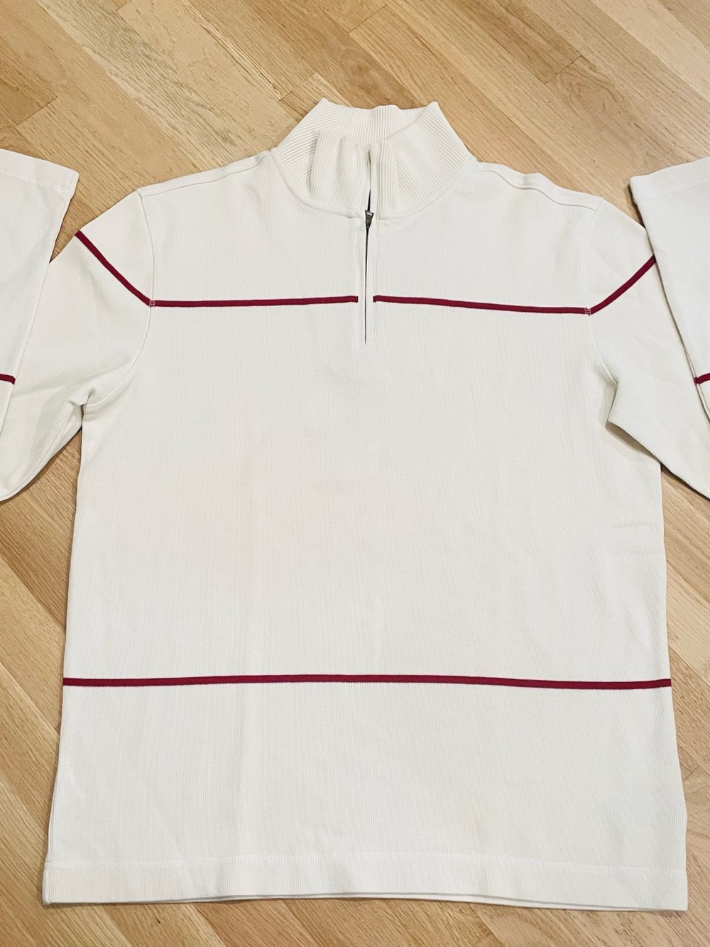 Banana Republic Cream Zip-Up Pullover Beige man Sweater Red Stripe Large